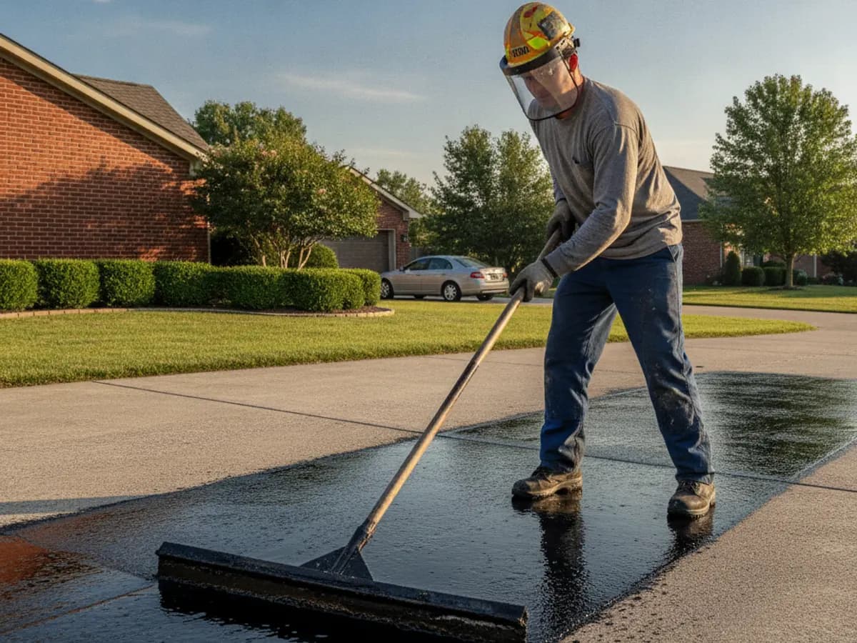 Freshly paved and sealed residential driveway at an Easton, MA home