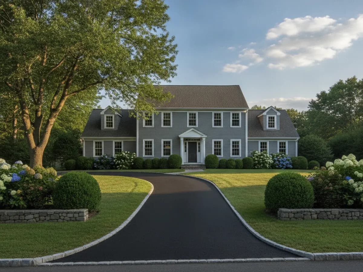 Freshly sealcoated driveway completed by RG Sealcoating in Norfolk County, MA